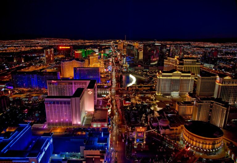 The city of Las Vegas at night.