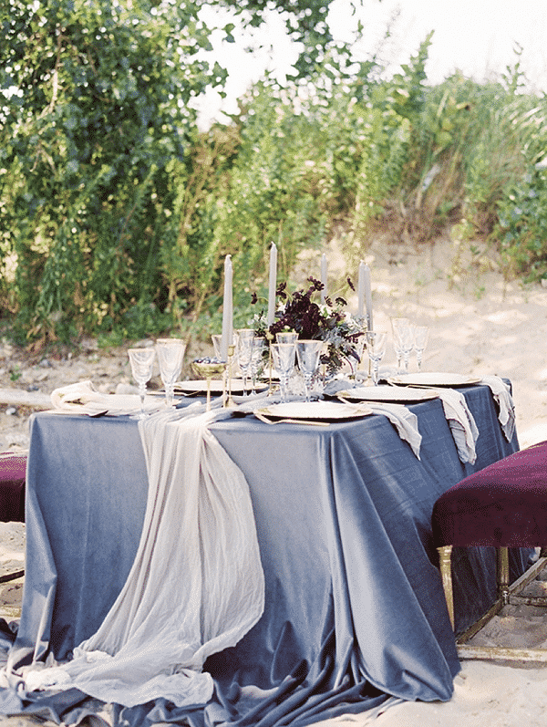 Blue velvet table cloth.