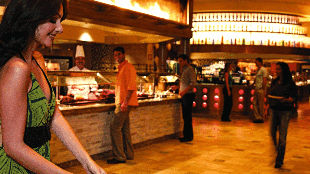 The serving area at The Carnival World & Seafood Buffet.